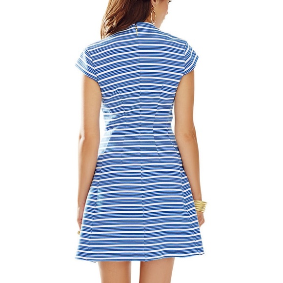 Lilly Pulitzer bree bay Blue Striped Midi Dress v neck fit and flare - Picture 4 of 13